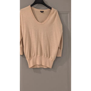 Women's Club Monaco Beige Silver Striped V-Neck Sweater S